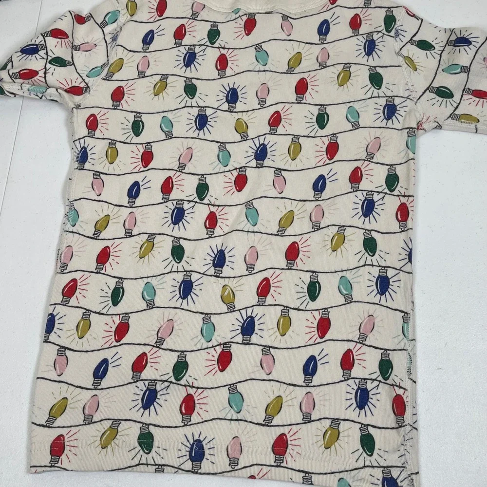 Hanna Andersson Christmas Lights Pajama Set Kids Size 10 White Organic‎ Cotton